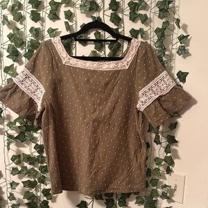 Maeve Olive Blouse with Lace Trim